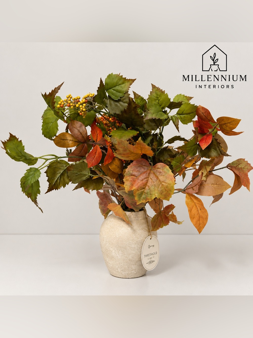 Studio McGee Threshold 18" Fall Artificial Leaf Arrangement W/ Vase NEW W/ TAG